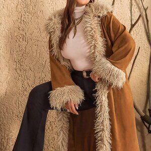 Brown Casual Women's Plus Size Warm Fuzzy Jacket